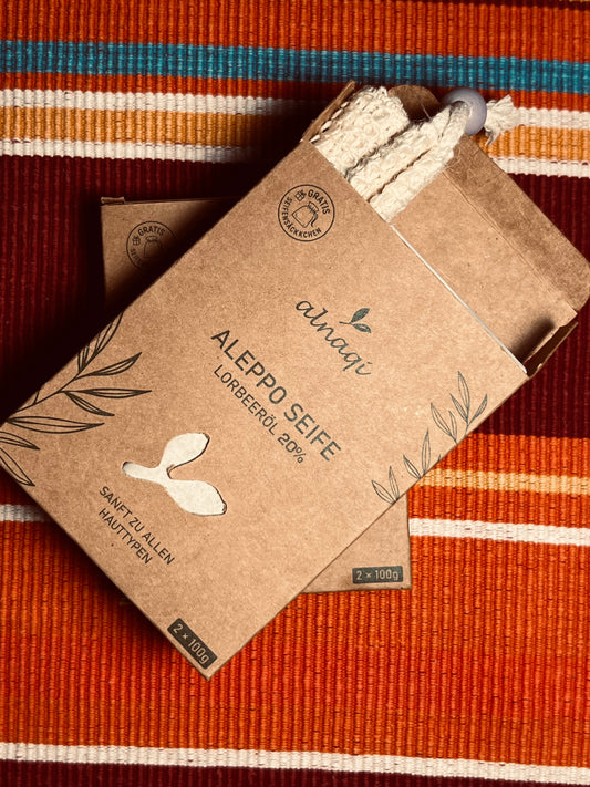 Aleppo seife 2X100g 20% Löbeeröl mit seifesächen